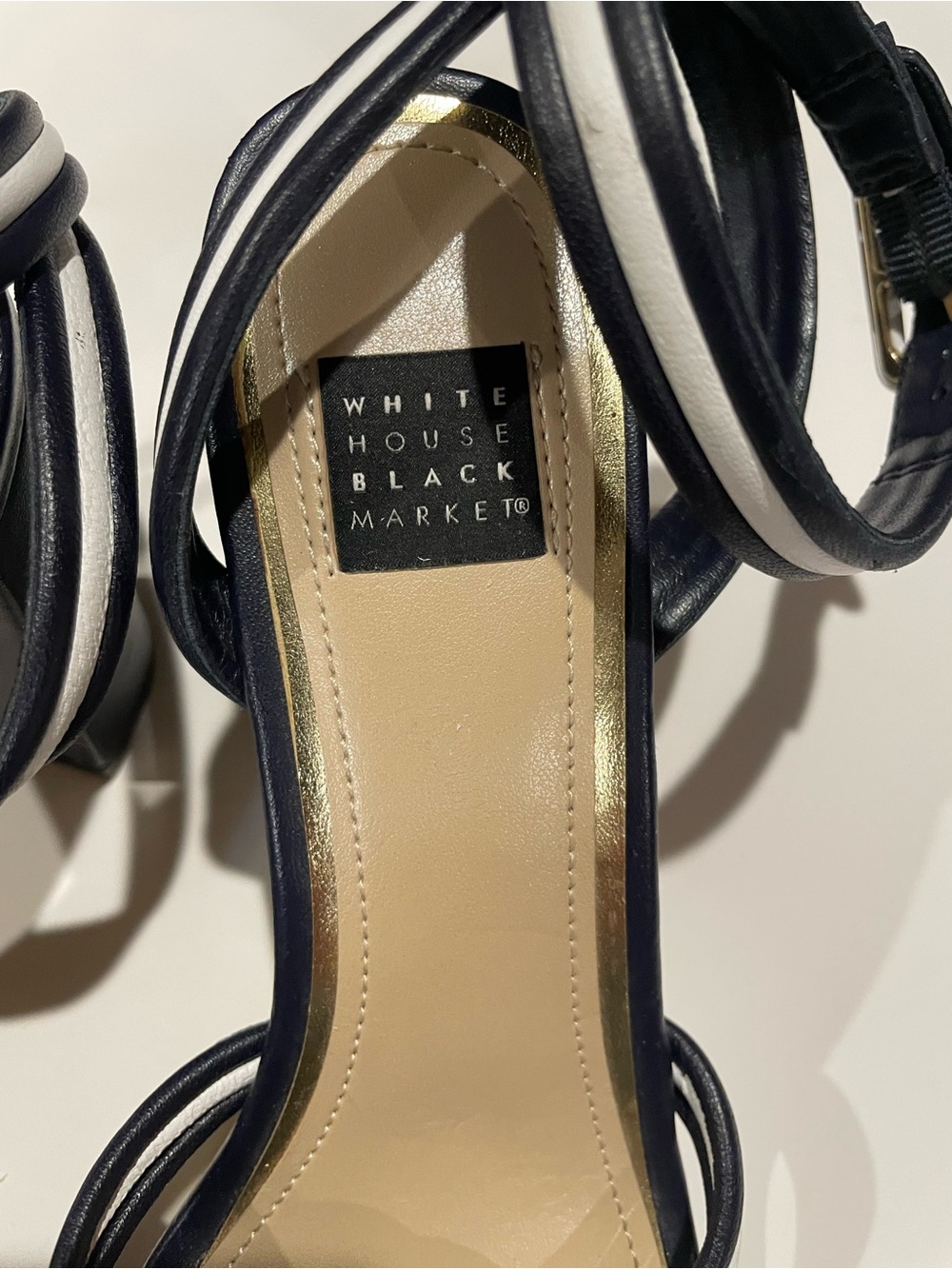 White House Black Market Black and White Strappy Heeled Sandals